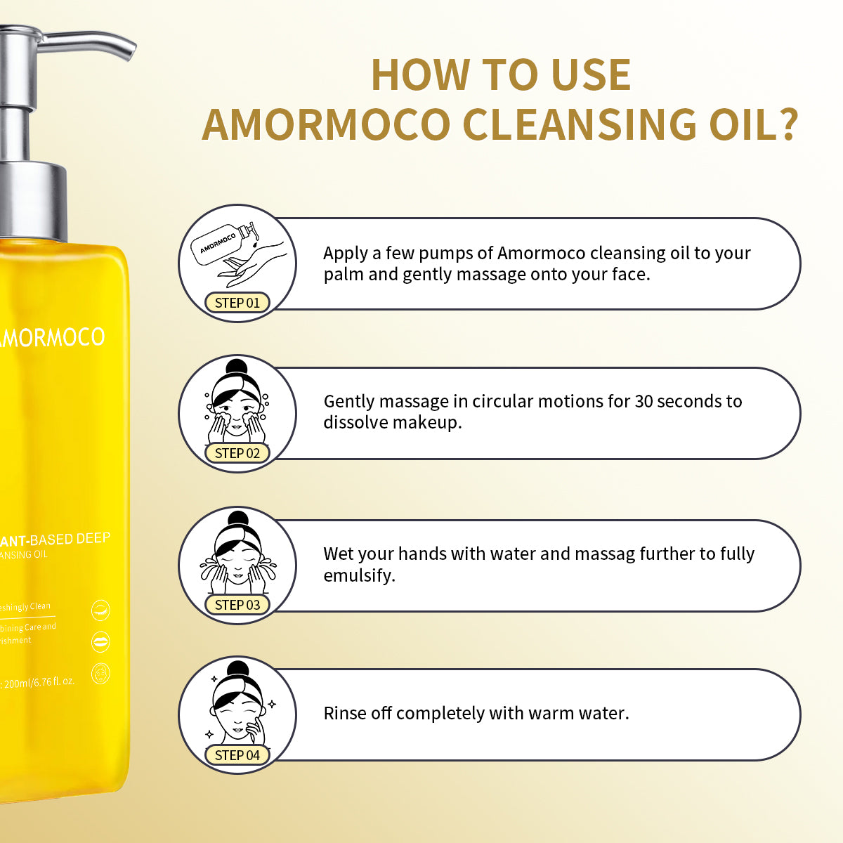 AMORMOCO 15-Second Facial Cleansing Oil & Makeup Remover | Fast, Natural