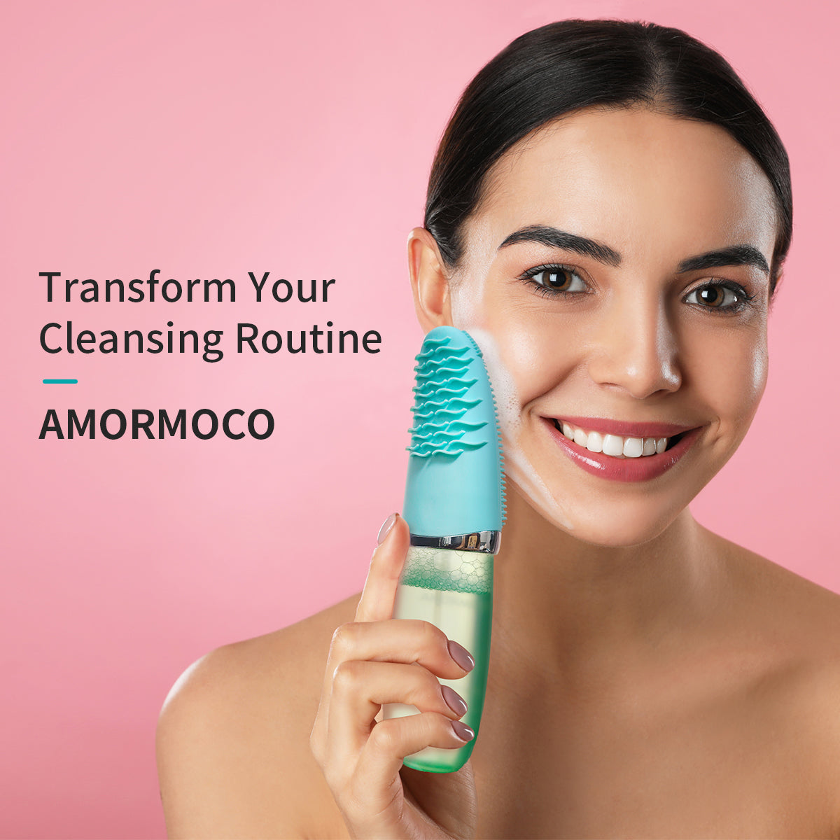 AMORMOCO 2-in-1 Silicone Brush & Cleanser | Gentle Exfoliation, Spa Glow