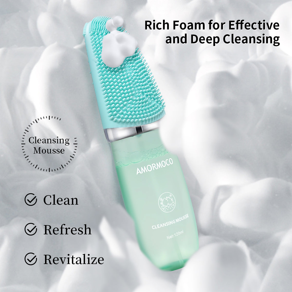 AMORMOCO 2-in-1 Silicone Brush & Cleanser | Gentle Exfoliation, Spa Glow