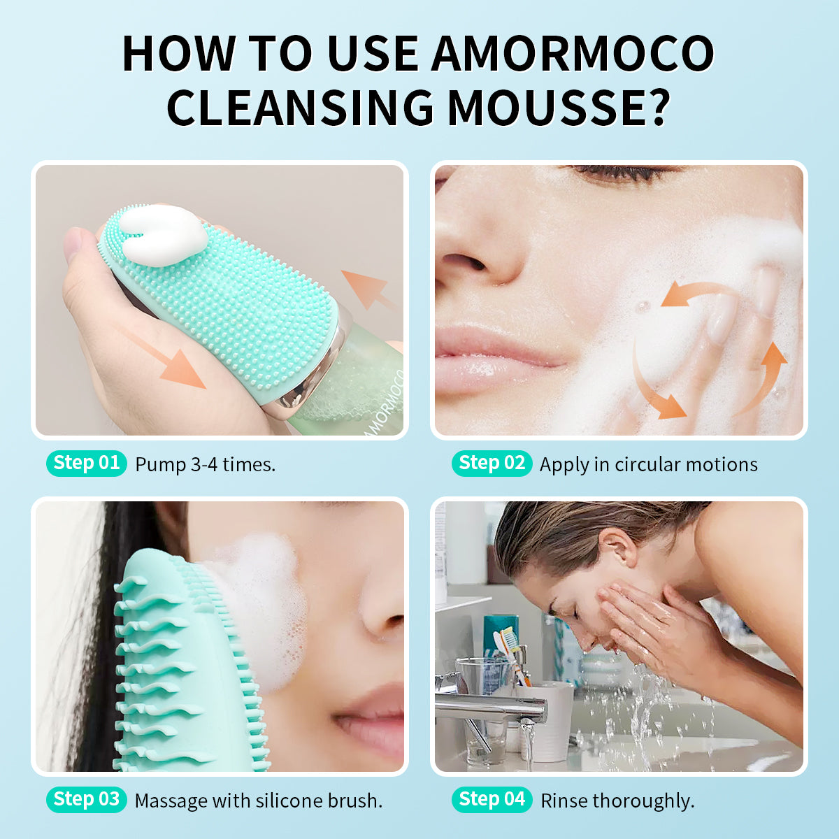 AMORMOCO 2-in-1 Silicone Brush & Cleanser | Gentle Exfoliation, Spa Glow